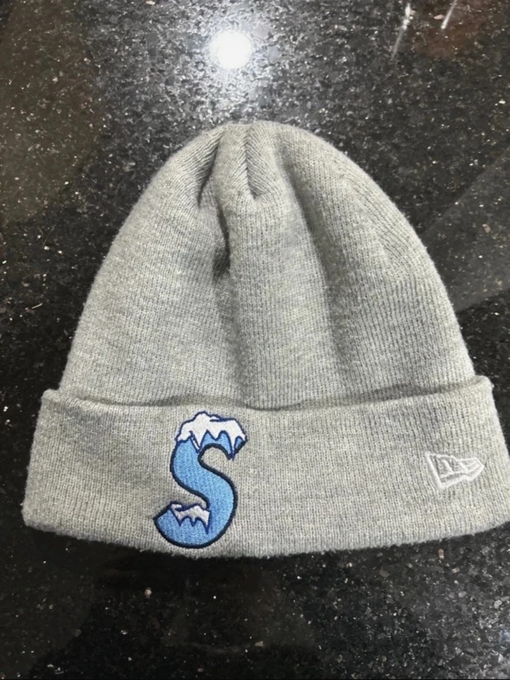 Supreme Grey Beanie with Blue Ice 'S' Embroidery